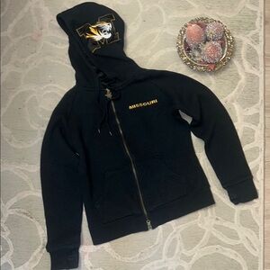 🌷TOUCH ALYSSA MILANO🌷MIZZOU TIGERS black gold cotton zip front sweatshirt hoodie